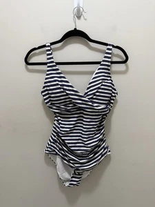 Nip Tuck Swim Navy White Stripe One-Piece Swimsuit Women's US 8 – Tummy Control - Picture 1 of 9