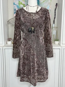 1990s Carole Little Vintage Dress Burnout Velvet Size 4 Medium Long Sleeve Lined - Picture 1 of 12