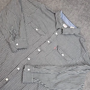 Levis Shirt Mens 2XL Black Gray Striped Flannel Relaxed Cowboy Western Rodeo - Picture 1 of 9