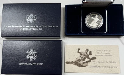 1997 S Jackie Robinson PROOF Commemorative 90% Silver Dollar w/OGP & COA - Image 1 of 4