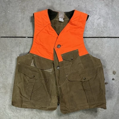 Filson Upland Vest Men's Large Brown Wax Cotton Hunting Style 33 Vintage Orange  - Image 1 of 4