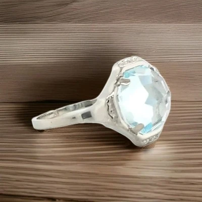 Anillo de compromiso vintage de platino de 2,49 quilates Aguamarina Natural Octágono Corte Rosa  Foto 1 de 4