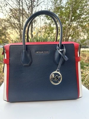 Michael Kors Medium TZ Belted Mercer Leather Satchel Color Block Bright Red Mlt - Image 1 of 4