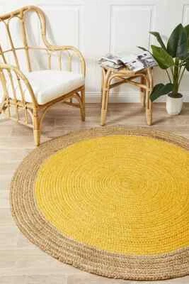 Rug Jute Round 100% Natural Braided Style Reversible Rug Modern Rustic Look Rug - Image 1 of 4
