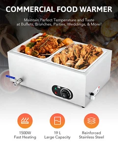 Stainless Steel Bain Marie Electric Wet Heat Food Warmer Commercial 2 x 1/2Pan - Picture 1 of 10