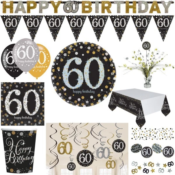 60. Compleanno Numero Party Decorazione Sechzig Oro Argento Nero Giubileo - Immagine 1 di 1