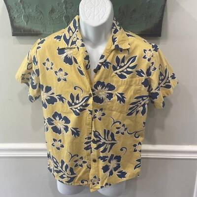 Camisa Hawaiana Aloha Floral Amarilla Azul Descalza Para Hombres De Colección Pequeña Hecha en EE. UU. Foto 1 de 4