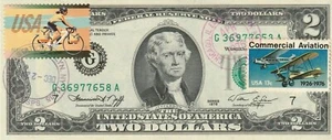$2 DOLLARS 1976 STAMP CANCEL CLASSIC AMERICAN AIRCRAFT LUCKY MONEY VALUE $125 - Picture 1 of 2