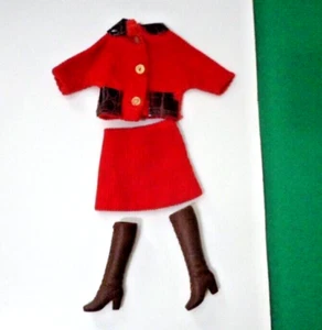 RED CORDUROY SKIRT & JACKET W BROWN VINYL CLONE BARBIE BABS WENDY SINDY CLOTHES - Picture 1 of 2