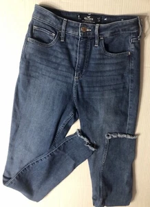 Hollister Jeans Donna 5R 27X 28 Curvy Vita Alta Super Skinny Blu Denim - Foto 1 di 5