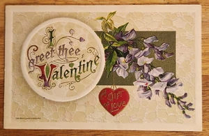 Postal vintage en relieve I Greet Thee Valentine cir 1910 John Winsch - Imagen 1 de 1
