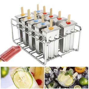 10 Pcs Stainless Steel Popsicle Mold w/ Rack Ice Pop Molds Ice Cream Stick Molds - Picture 1 of 16