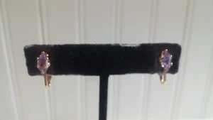 Vintage 14KT HGE Goldtone Metal Light Purple Crystal Teardrop Clip-On Earrings - Picture 1 of 3