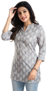 Abito Kurti tunica filo e paillettes lavoro donna etnico grigio floreale DKS11 - Foto 1 di 7