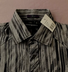 Men's JHANE BARNES Gray Black Western Pocket Modern Shirt Small S NWT NEW - Picture 1 of 6