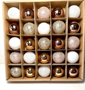 25 MINI GLASS CHRISTMAS ORNAMENTS GOLD SILVER WHITE MATTE SHINY GLITTER BALLS - Picture 1 of 10