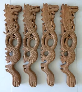 Wood Carvings Depicting Dragons or Serpents. Set of 4. Kauri Wood. 73cm Long. - Picture 1 of 17