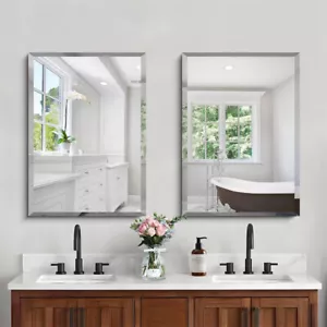 Rectangle Frameless Beveled Mirror for Bathroom Vanity Entryway Home Wall Decor - Picture 1 of 18