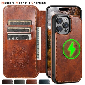 Mag Safe Magnetic Leather Wallet Card Flip Case For iPhone 15 14 13 12 Pro Max - Picture 1 of 33