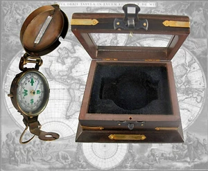 Brújula brújula de bolsillo brújula de latón en caja de madera noble de estilo antiguo - Imagen 1 de 8
