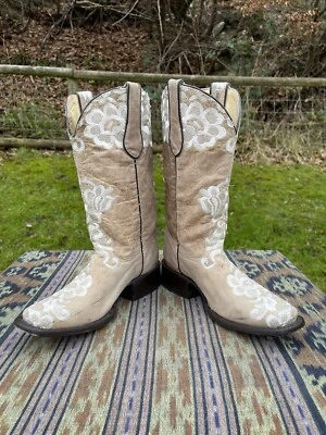 Corral Bone Leather Lace Embroidery Cowboy Boots Snip Toe Wedding UK5.5 RRP$350 - Image 1 of 4