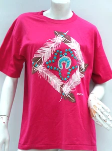 Vintage 90s Pink Feather Print Arizona T-shirt Southwestern Tribal Boho - Picture 1 of 9