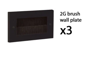 2 Pandillas DOBLE Entrada Cepillo de Pared Placa Ordenado NEGRO Placa de Pared x3 - Imagen 1 de 1
