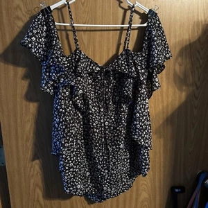 A.N.A. A New Approach Black Floral Flowy Blouse Off The Shoulder Sleeves Size S - Picture 1 of 4