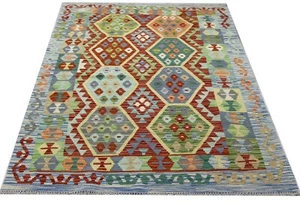 Genuine Afghan Tribal Multi Handmade Reversible Wool Kilim Area Rug 131x177 cm - Picture 1 of 3