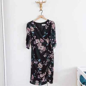 Eliza J Women's Black/Blue Floral 1/2 Sleeve Midi Dress Size 12 NWT - Picture 1 of 10