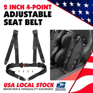 Safety 4 Point Retractable Car Seat Lap Belt Adjustable Kit Universal US Black - Picture 1 of 7