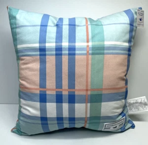 Almohada de primavera a cuadros Southern Marsh pastel coral rosa azul - Imagen 1 de 2