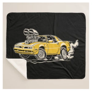 Manta de lanzamiento de lana Pontiac Firebird Trans Am Hot Rod dibujos animados arte sherpa - Imagen 1 de 5