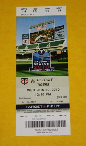 Minnesota Twins Ticket Stub | June 30 2010 | Miguel Cabrera Hit Cover