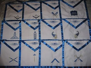 Set of 12 Officers Aprons Freemason Blue Lodge Masonic Fraternity NEW! - Picture 1 of 11
