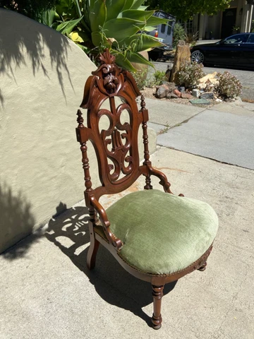 Carved Walnut Victorian Style Slipper Chair Cover