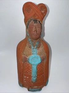 Vtg Art Pottery Figure Mayan Aztec Design Terracotta 9” - Picture 1 of 9