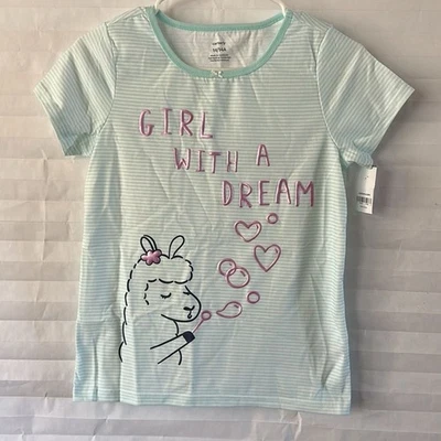 Carter's Green/White Stripe T-Shirt "Girl with a Dream" Llama Graphic - Image 1 of 3