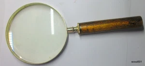 Large Vintage Hand-Held Magnifying Glass Wood & Brass Marked Made In France - Picture 1 of 3