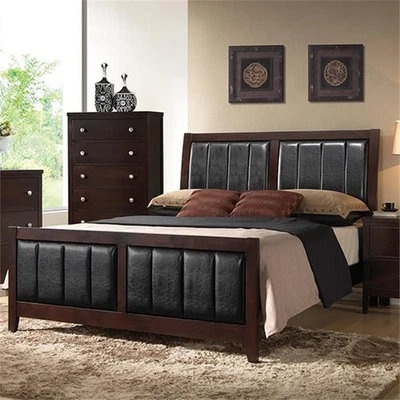 Cama Coaster Carlton Imitación Cuero Pascua King Panel en Negro y Cappuccino Foto 1 de 3
