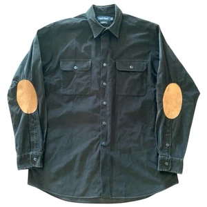 VTG Polo Golf Ralph Lauren Benford Shirt Large Black Corduroy Suede Patches - Picture 1 of 5
