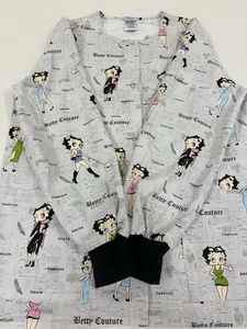 Blusa Médica Betty Boop 2008 para Mujer Mangas Largas Talla S Algodón Mezcla de Poliéster Broches a Presión - Imagen 1 de 8