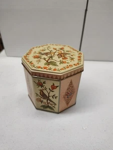 Vintage kleine Metalldose Blumen 8 Seiten, Metallbehälter Aufbewahrung, Teedose - Bild 1 von 11
