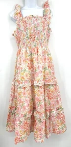 Maxi Vestido Estilo Alto Hippie Floral Calado Volantes Sin Mangas Solero Talla 10 - Imagen 1 de 7
