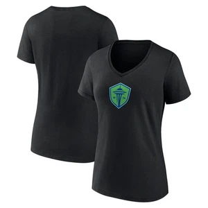 Women's Fanatics Black Seattle Sounders FC Primary Logo V-Neck T-Shirt - Picture 1 of 3