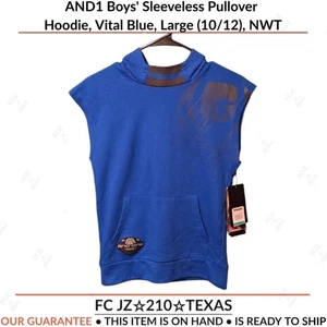 AND1 Boys' Sleeveless Pullover Hoodie, Vital Blue, Large (10/12), NWT - Picture 1 of 9