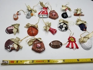 Mini Resin Christmas Ornaments x16 Sports Basketball Baseball Football VTG 1" - Picture 1 of 5