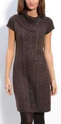 Calvin Klein Cable Knit Sweater Dress Short Sleeve Dark Gray Size M Preppy  - Image 1 of 4