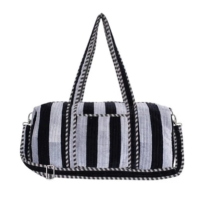 Striped Velvet Weekender Bag - The Conscious Yoga Collective Black & White/Grey - Image 1 of 4