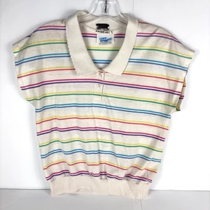 Name Droppers Polo Vintage L Striscia Arcobaleno USA 50/50 Maglia Retrò - Foto 1 di 10